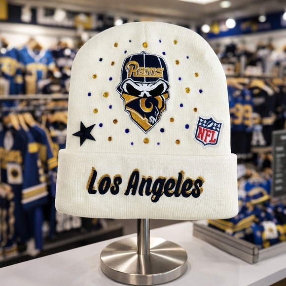 Los Angeles Rams Beanie‎ Beige design with Logo, Star & Rhinestones